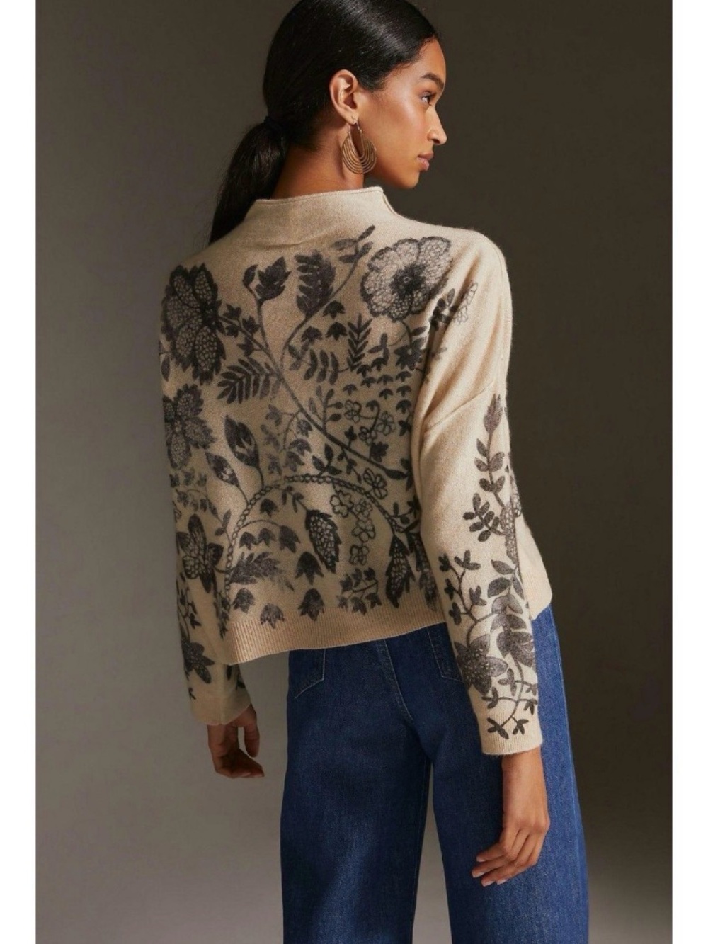 anthropologie pilcro pure cashmere sweater womens size s alani floral mock neck - Picture 2 of 12